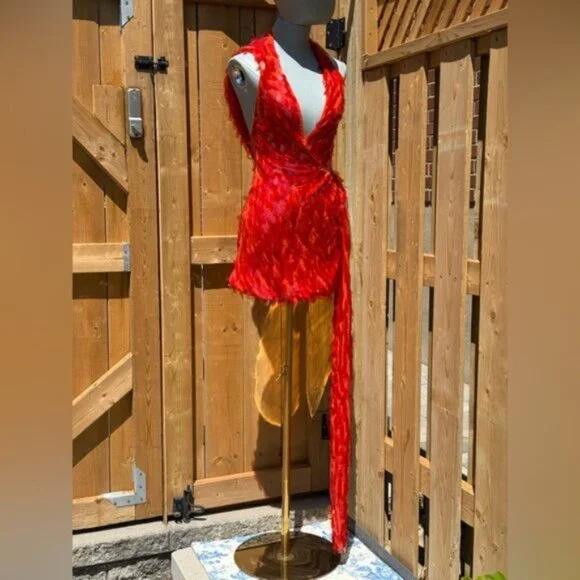 strapless open back dress Red Morgan & Co A-line lace back prom dress UK 10 – Scum Vintage